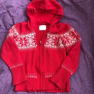Justice Nordic zip sweater hoodie red cream 10 EUC